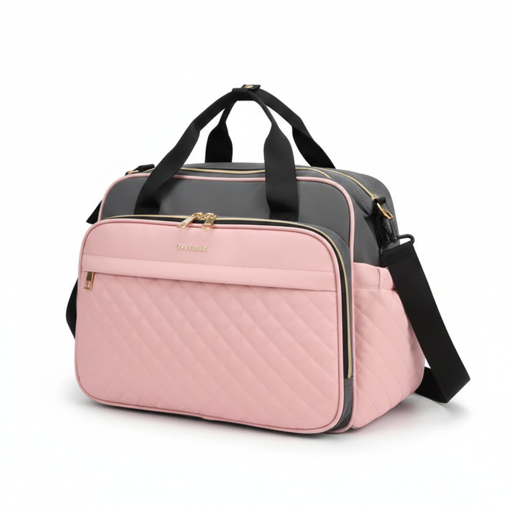 sac à langer rose bandoulière sur fond blanc