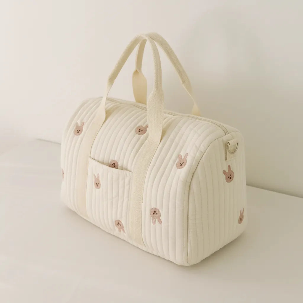 sac_langer_coton_matelassé motif lapin sur fond blanc