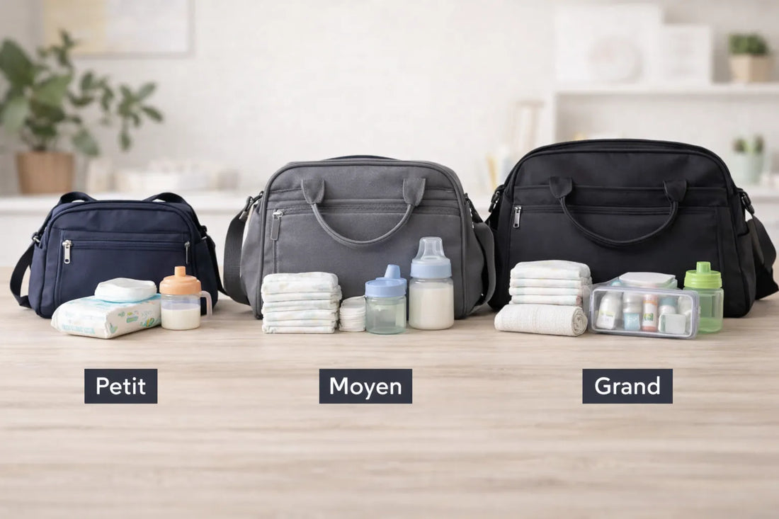 Différentes tailles de sacs à langer pour bébé : petit, moyen et grand modèle pour choisir le sac à langer adapté aux besoins des parents