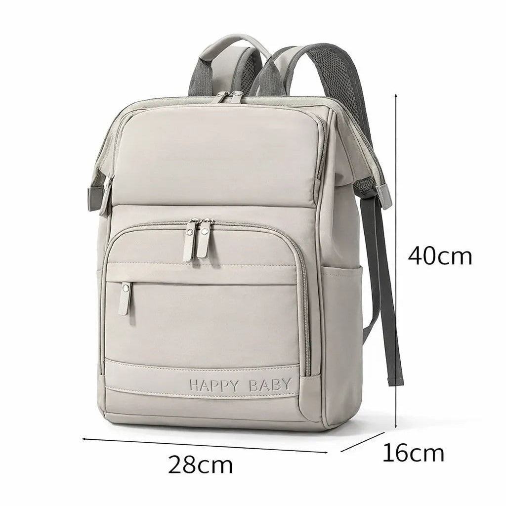 Schéma des dimensions du sac à dos : 40 cm de hauteur, 28 cm de largeur et 16 cm de profondeur.
