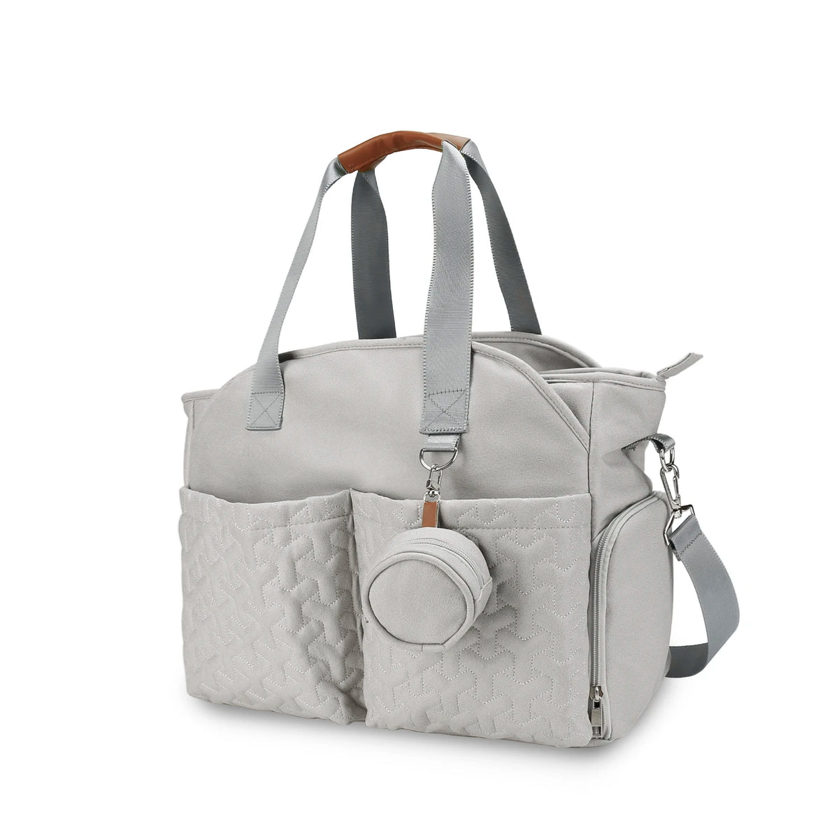 Sac à Langer gris clair maternité - Grande Capacité sur fond blanc