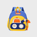 Sac à dos bébé crèche bleu et jaune avec motif voiture ludique - bretelles réglables et poignée de transport