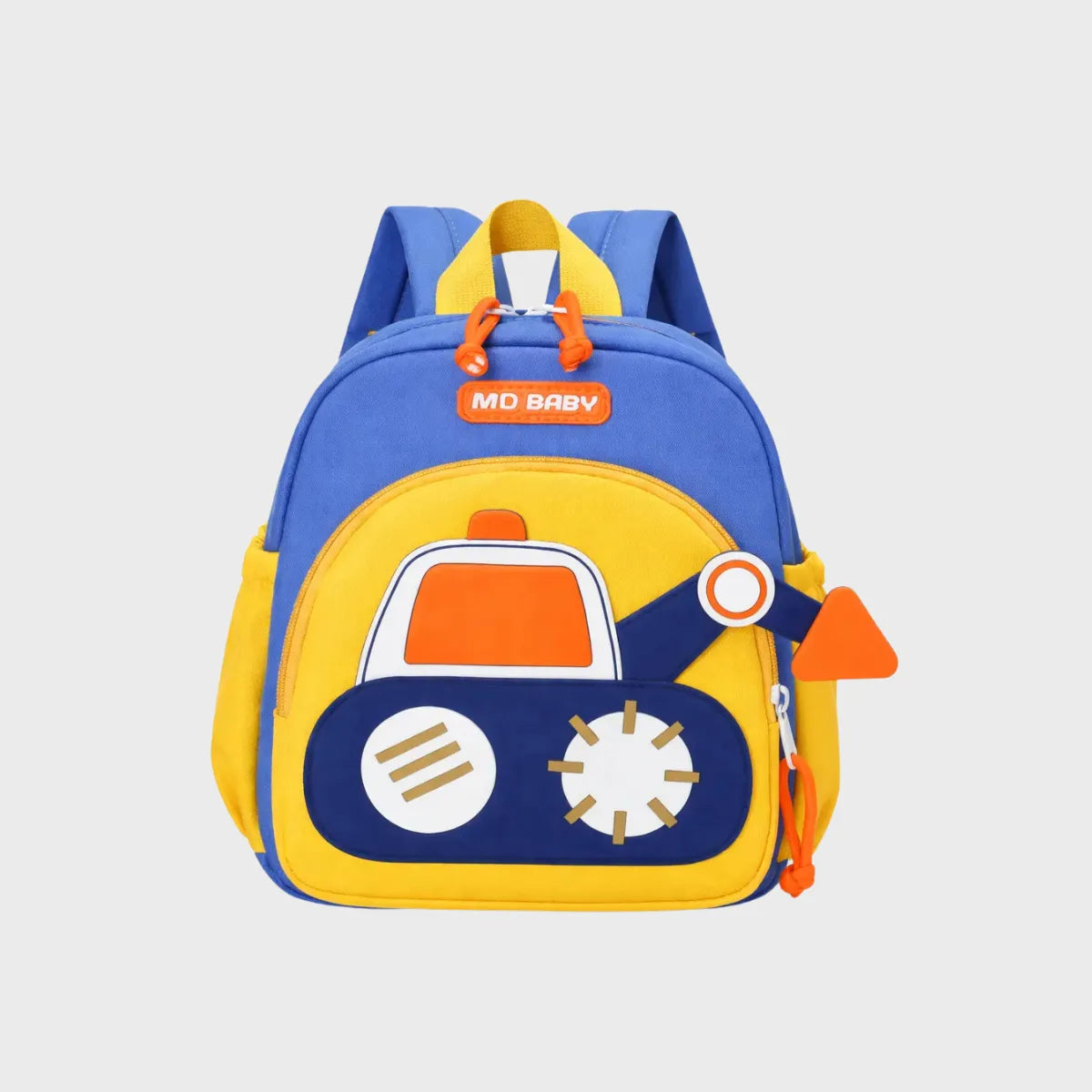 Sac à dos bébé crèche bleu et jaune avec motif voiture ludique - bretelles réglables et poignée de transport