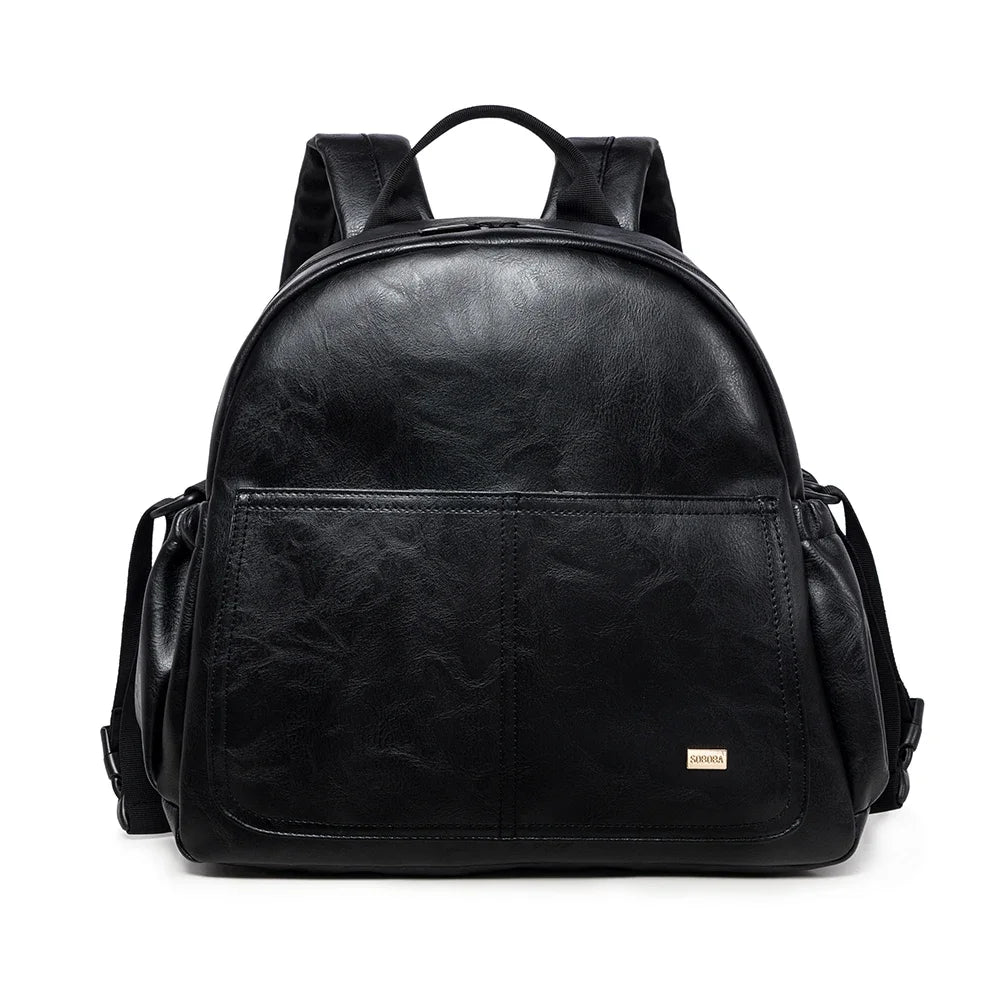 Sac à dos à langer cuir vieilli noir noir sur fond blanc