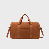 Sac à langer tote bag en velours côtelé caramel avec poignées et bandoulière amovible, vue de face