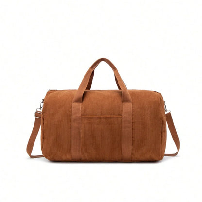 Sac à langer tote bag en velours côtelé caramel avec poignées et bandoulière amovible, vue de face