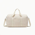 Sac à langer tote bag velours côtelé crème épuré avec poignées et bandoulière amovible, vue de face