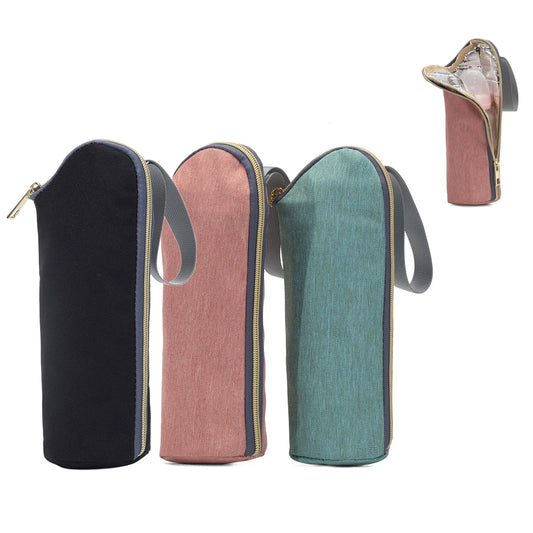 pochette biberon isotherme noir rose verte sur fond blanc