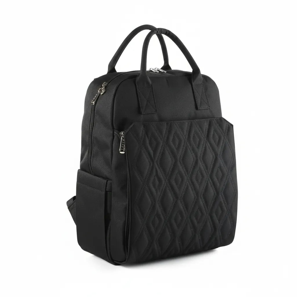 Sac à dos à langer zippé noir matelassé avec poches latérales – Mon Sac à Langer