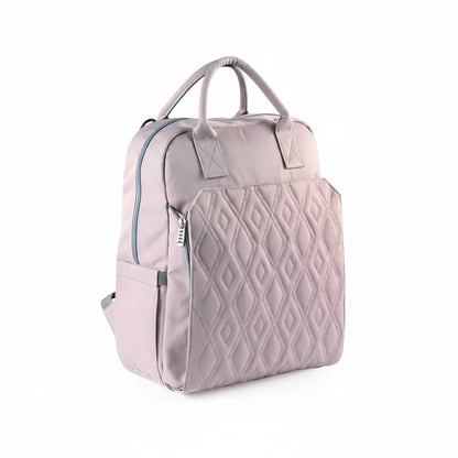 Sac à dos à langer zippé parme avec motif losanges et sangles poussette – Mon Sac à Langer