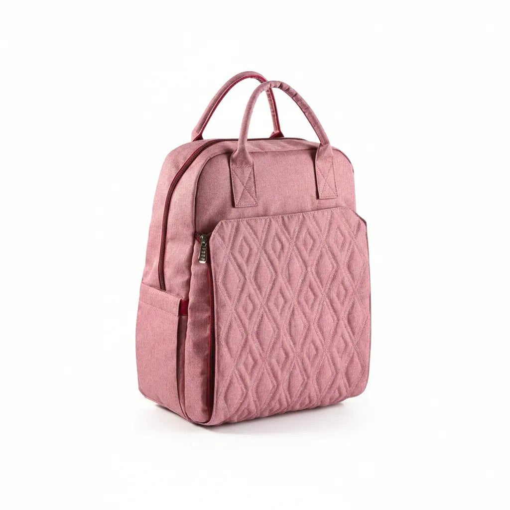 Sac à dos à langer zippé rose matelassé avec matelas intégré – Mon Sac à Langer
