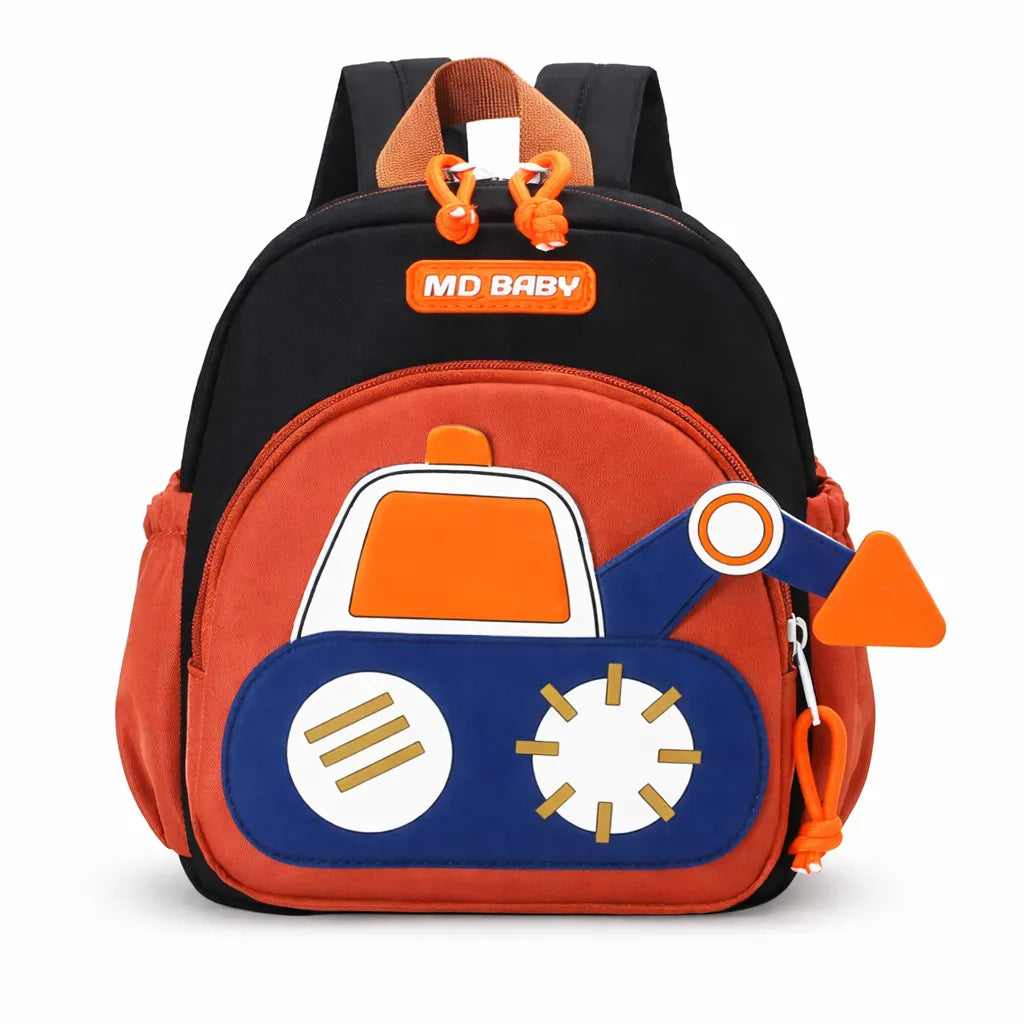 Sac à dos bébé crèche noir avec motif voiture ludique - bretelles réglables et poignée de transport
