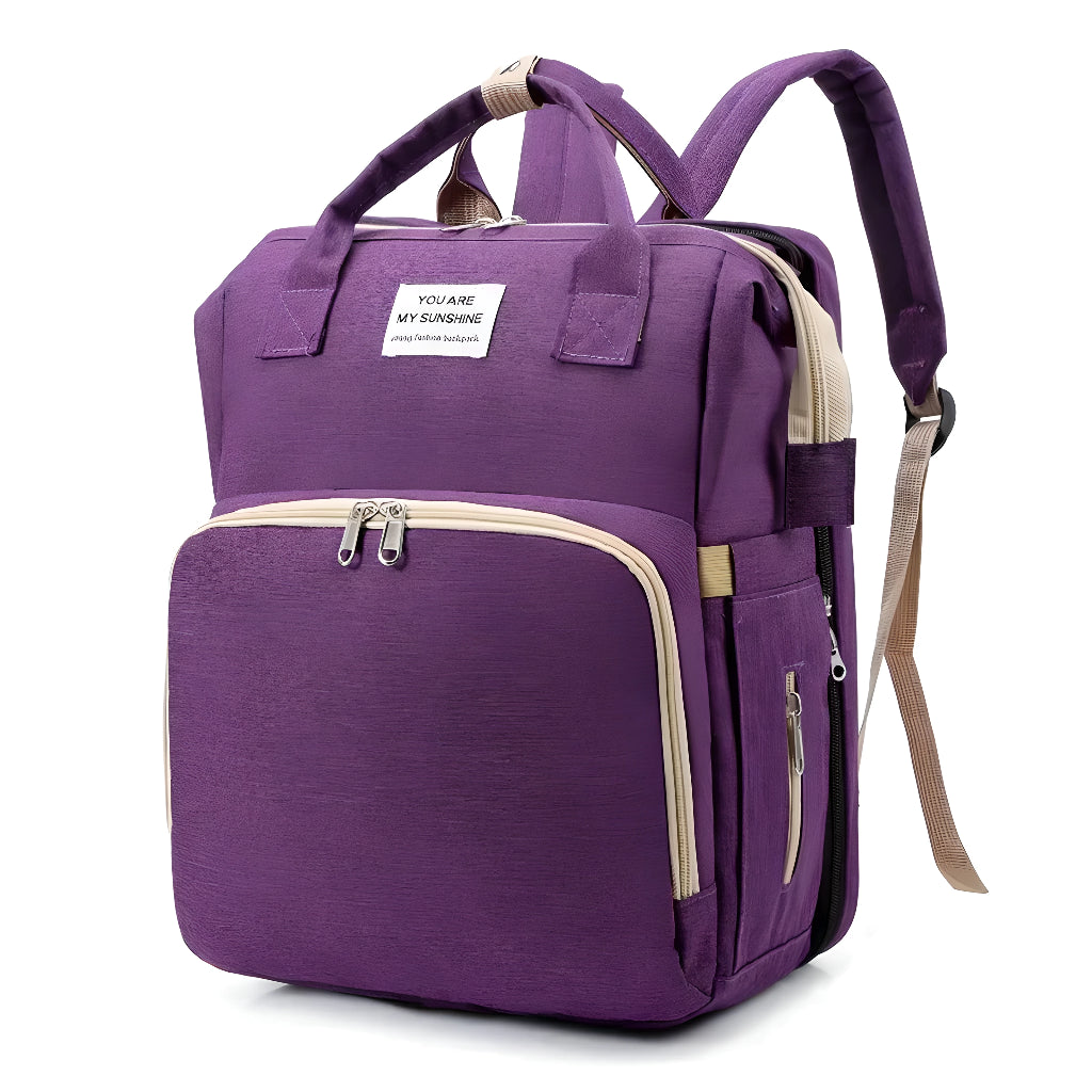 sac a dos a langer violet sur fond blanc