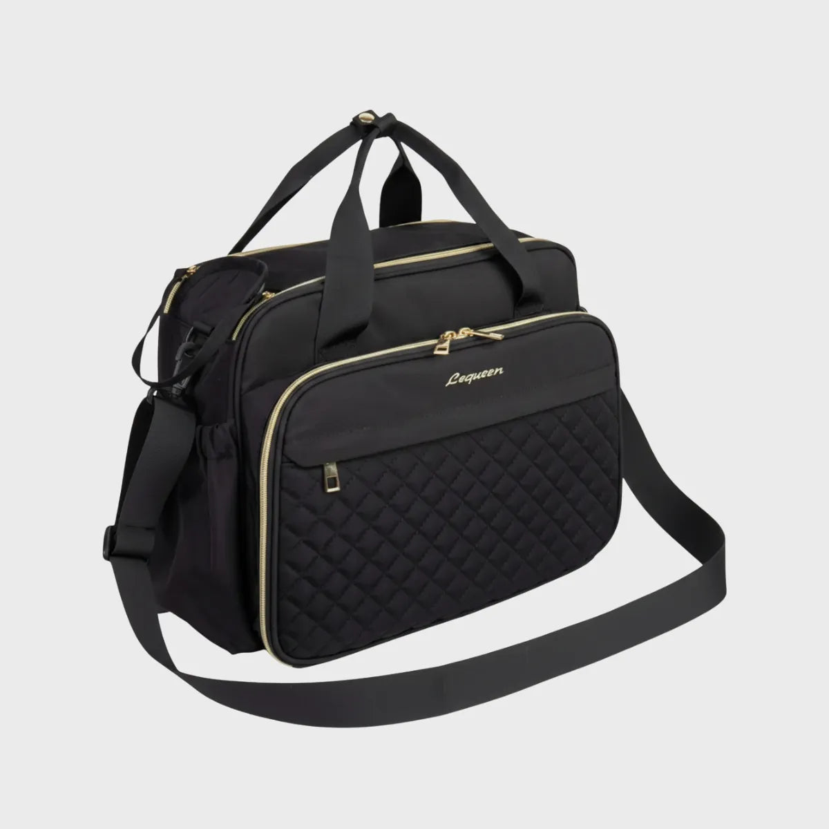 sac à langer noir bandoulière sur fond blanc