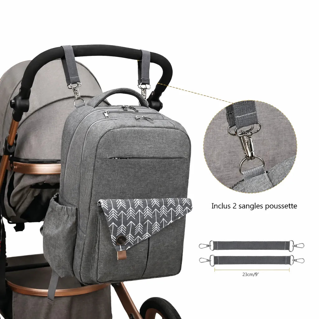 infos sur l'inclusion de 2 sangles poussettes avec le sac à dos à langer large capacite