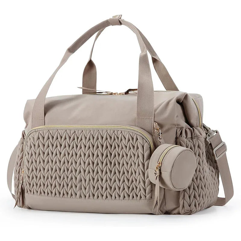 sac à dos grande capacité beige sur fond blanc