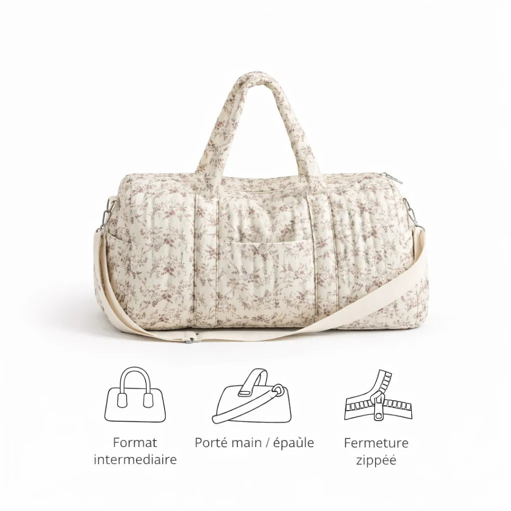 sac à langer avec pictogrammes format intermédiraire porté main et fermeture zippée