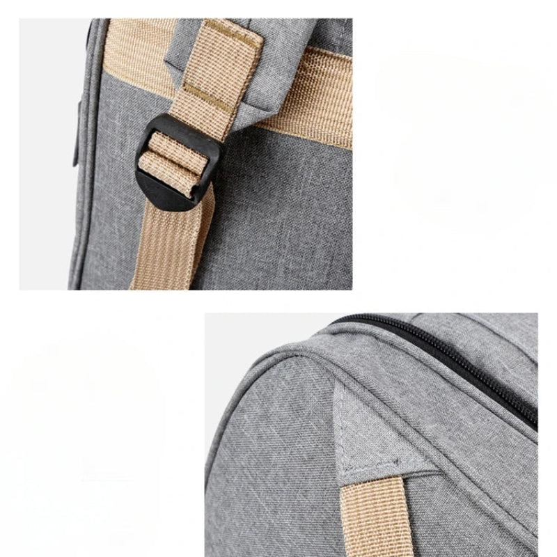 sangles des bretelles du sac a langer gris sur fond blanc